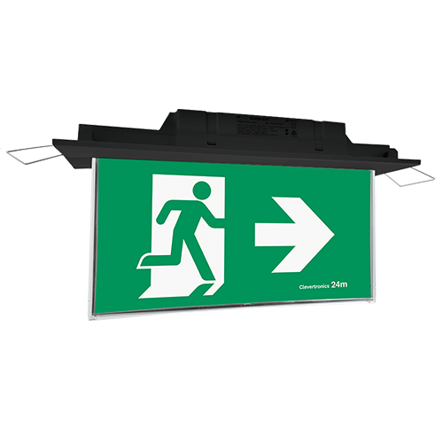 Glider Exit, Recessed Ceiling Mount, Trade Series, All Pictograms, Single or Double Sided, Black